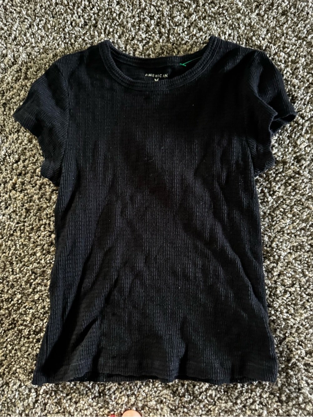 American Eagle Outfitters Black Ribbed Short Sleeve Tee
